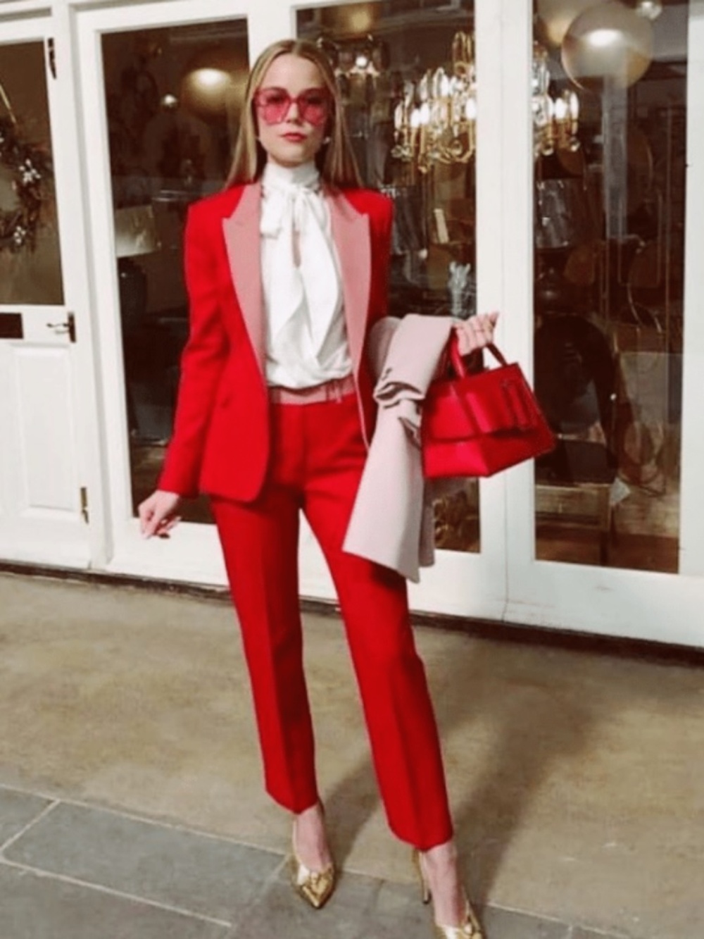 Pinko Color Block Red Pink Trim Blazer Size 4 $499